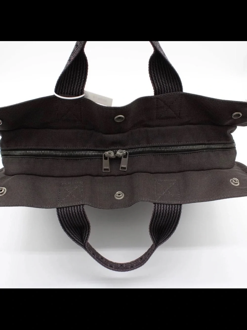 Hermes Dark Brown Canvas Tote with Signature Webbing
